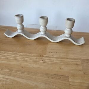 Cream Ceramic 3-Arm Wave Candle Holder Magnolia